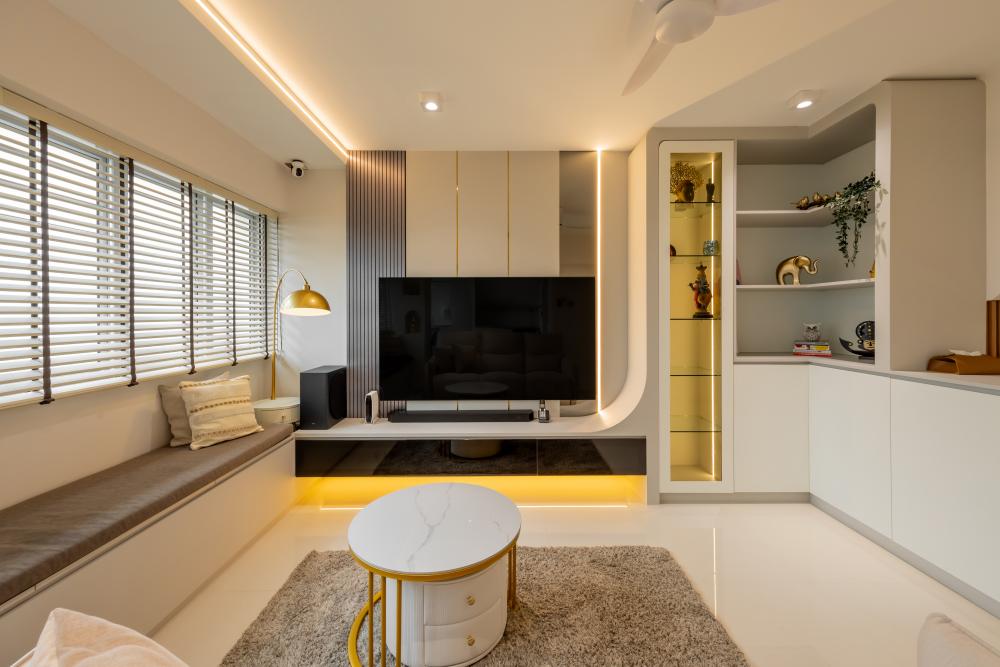 Modern Living Room with Wood Flooring and Cove Lighting