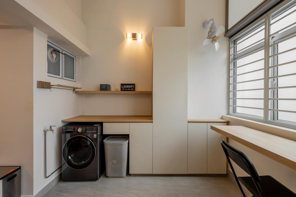Modern Service Yard with Washing Machine and Laundry Area
