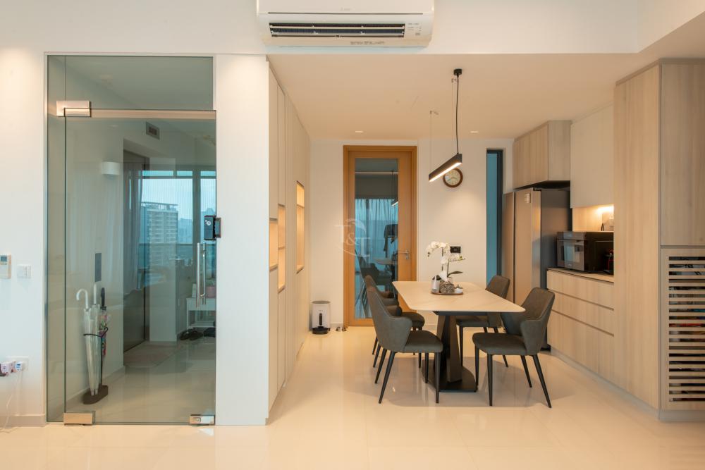 Modern Dining Room with Drop Light and Cove Lighting