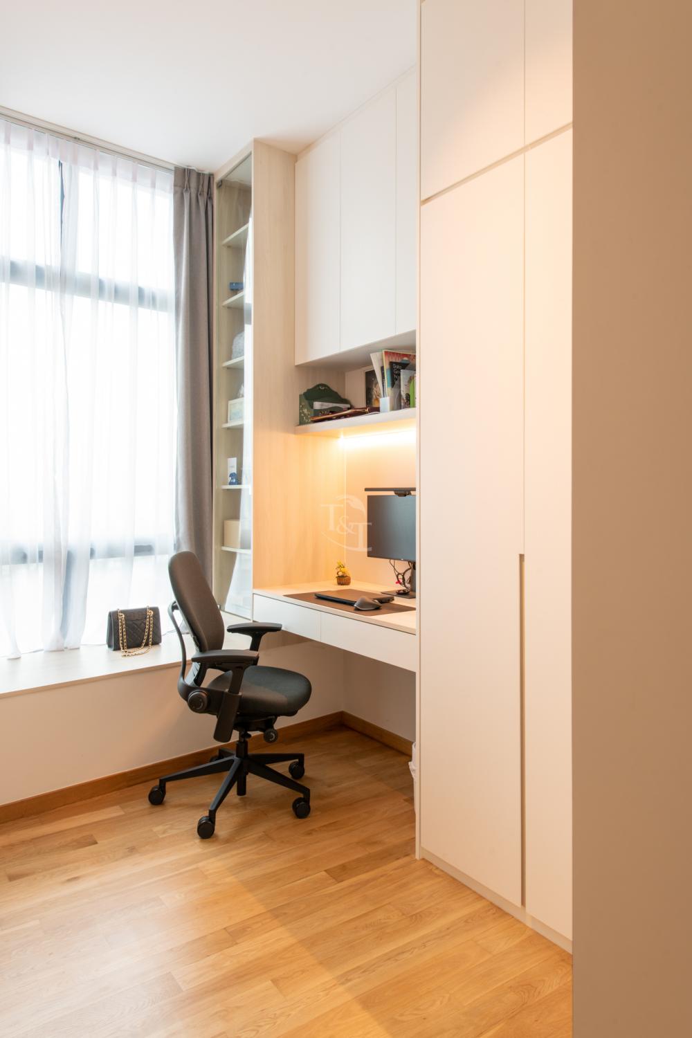 Modern Study with Bookshelf and Lighting