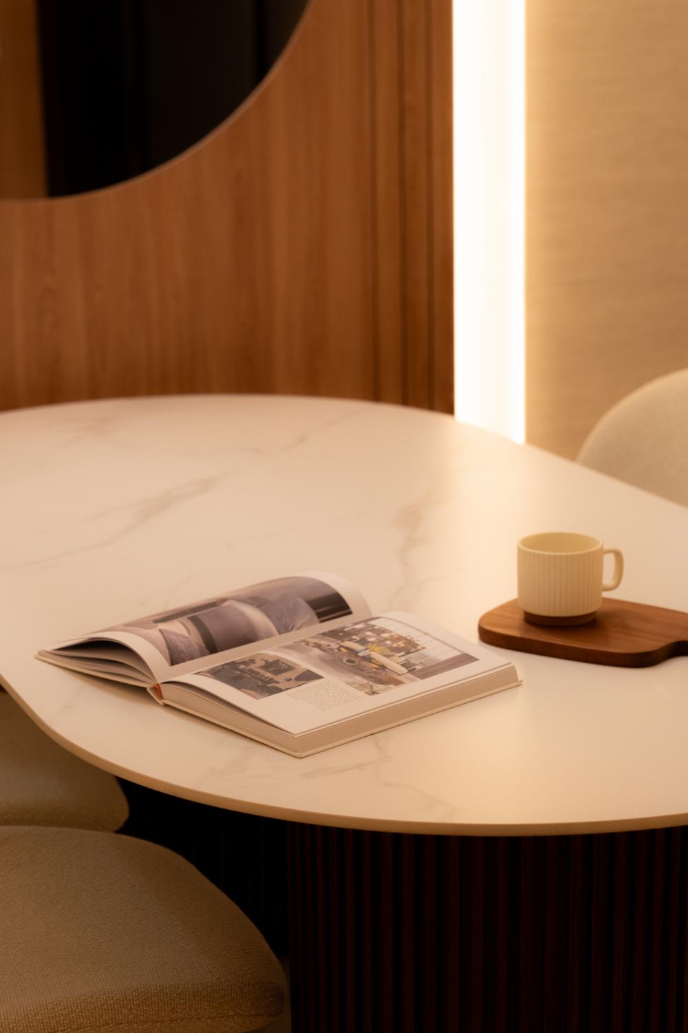 Scandinavian Dining Room with Dining Table and Tableware