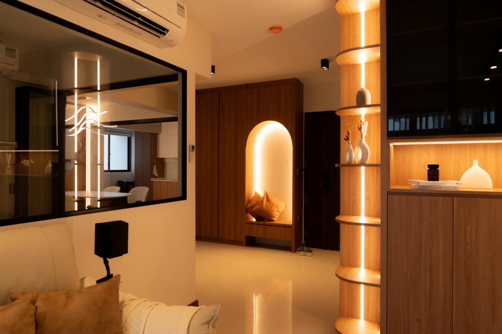 Scandinavian Living Room with TV Console and Cove Lighting