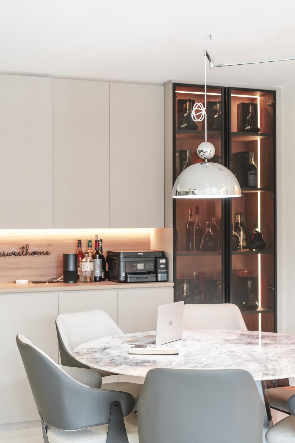 Contemporary Dining Room with Dining Table and Lighting