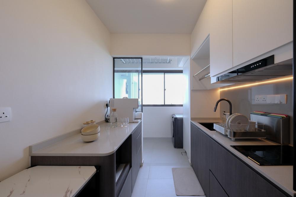 Scandinavian Kitchen with Granite Floor and Marble Floor