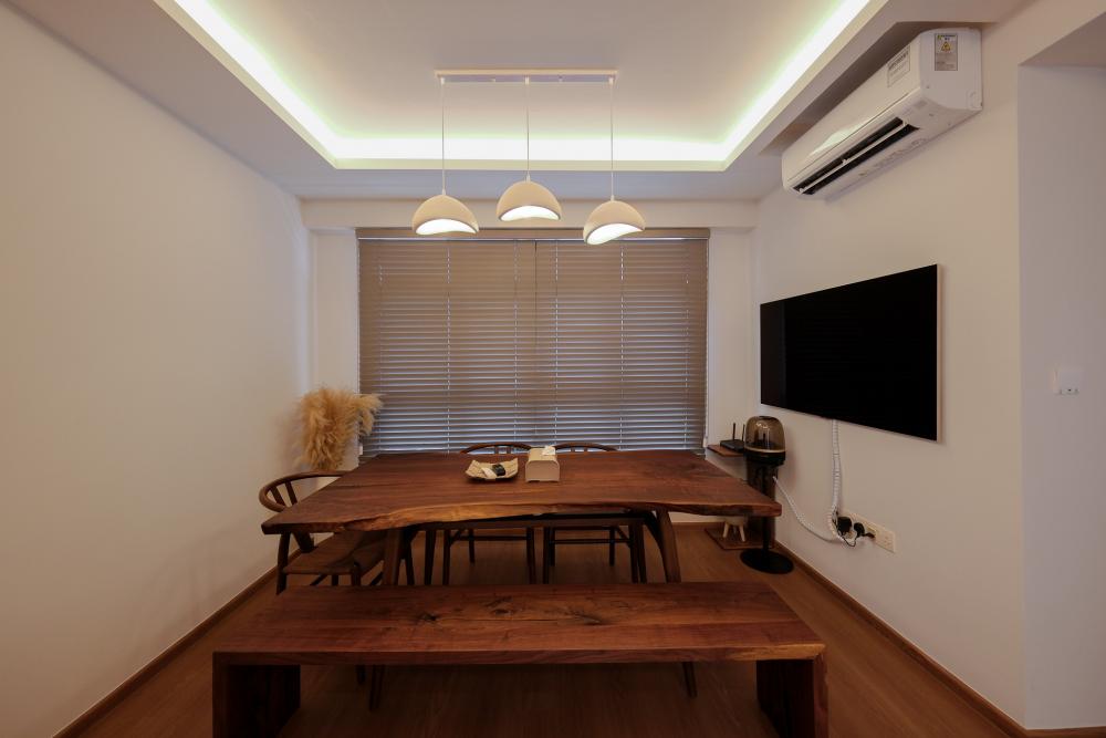 Scandinavian Living Room with Cement Floor and Feature Wall