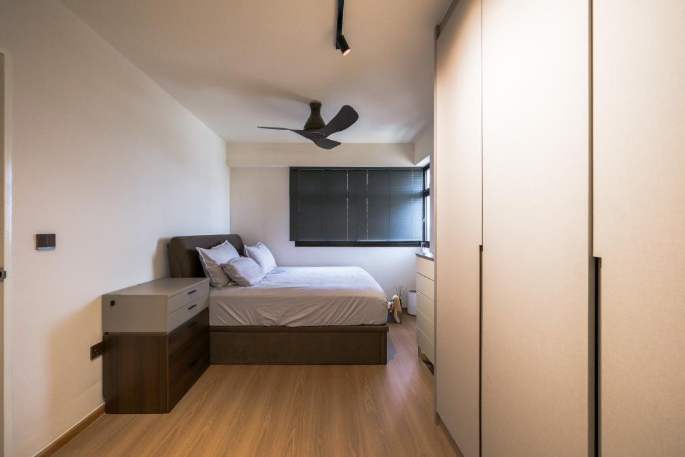 Scandinavian Bedroom with Drop Light and Bay Window
