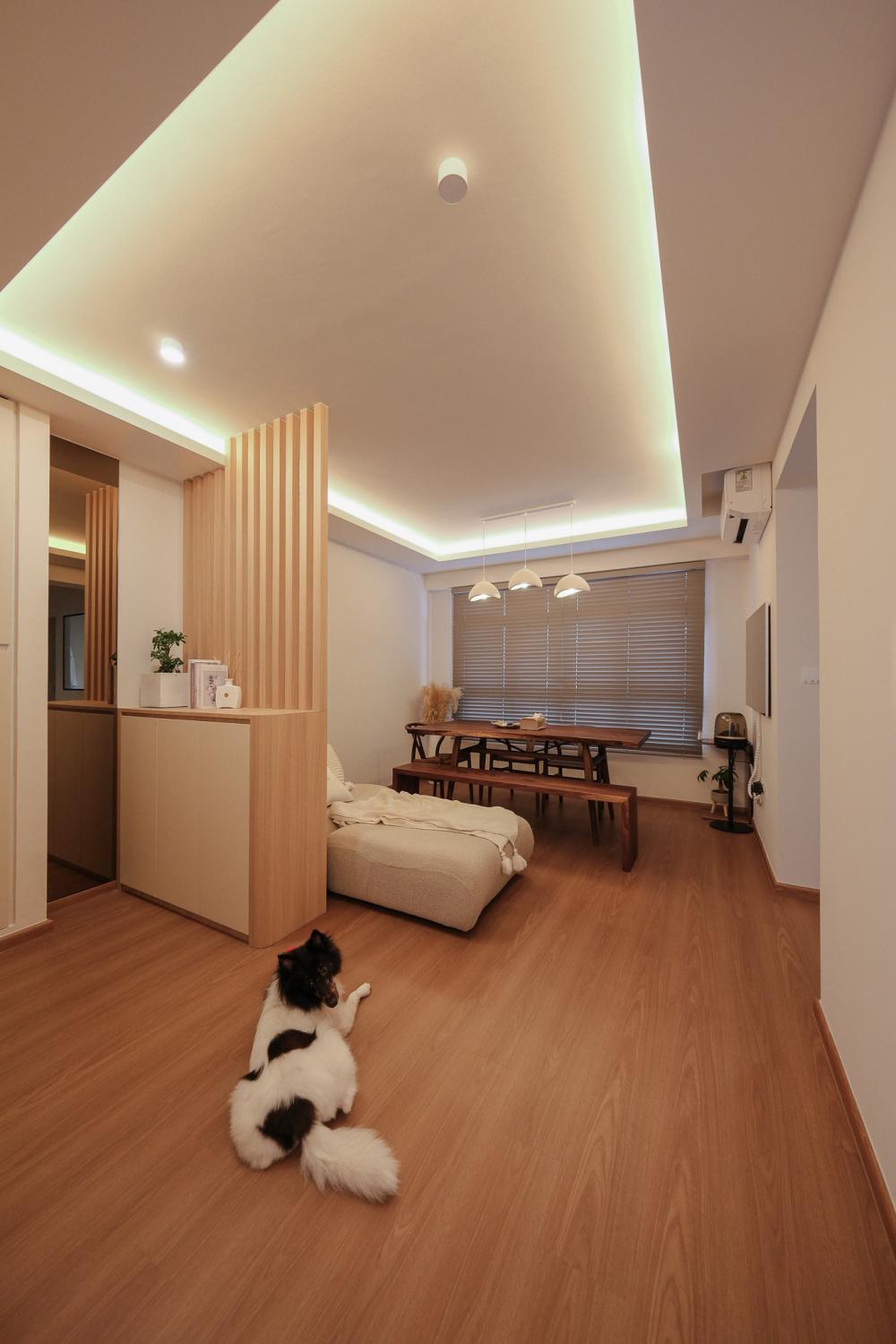 Scandinavian Living Room with Feature Wall and Paintings