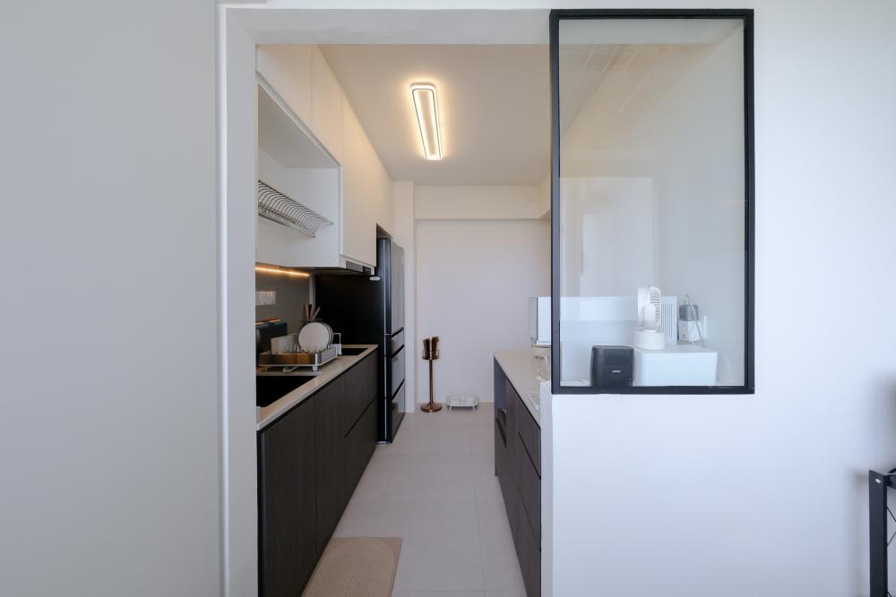 Scandinavian Kitchen with Vinyl Flooring and Herringbone Tiling