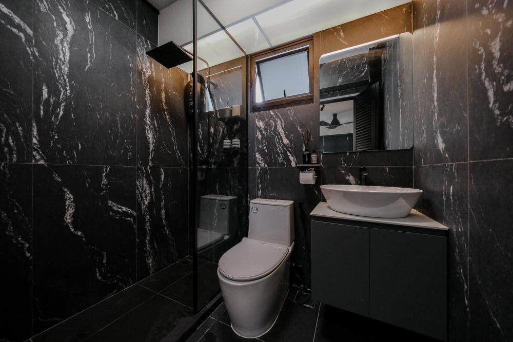 Scandinavian Bathroom with Vinyl Flooring and Cement Floor