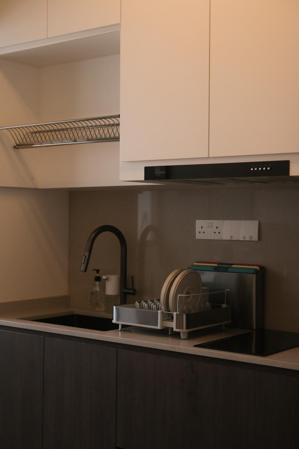 Scandinavian Kitchen with Cement Floor and Mosaic