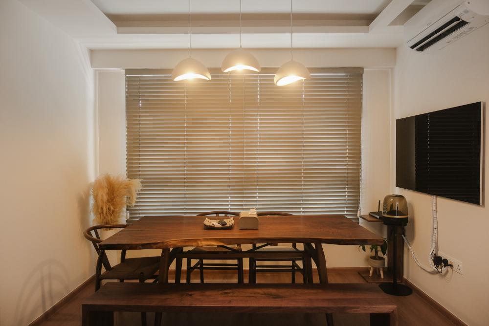 Scandinavian Living Room with Parquet Floor and Drop Light