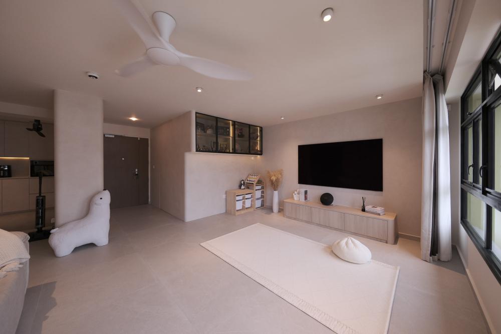 Modern Living Room with Drop Ceiling and Ceiling Light