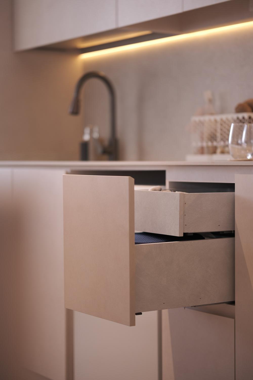Modern Kitchen with Homogeneous Tiles and Cement Floor