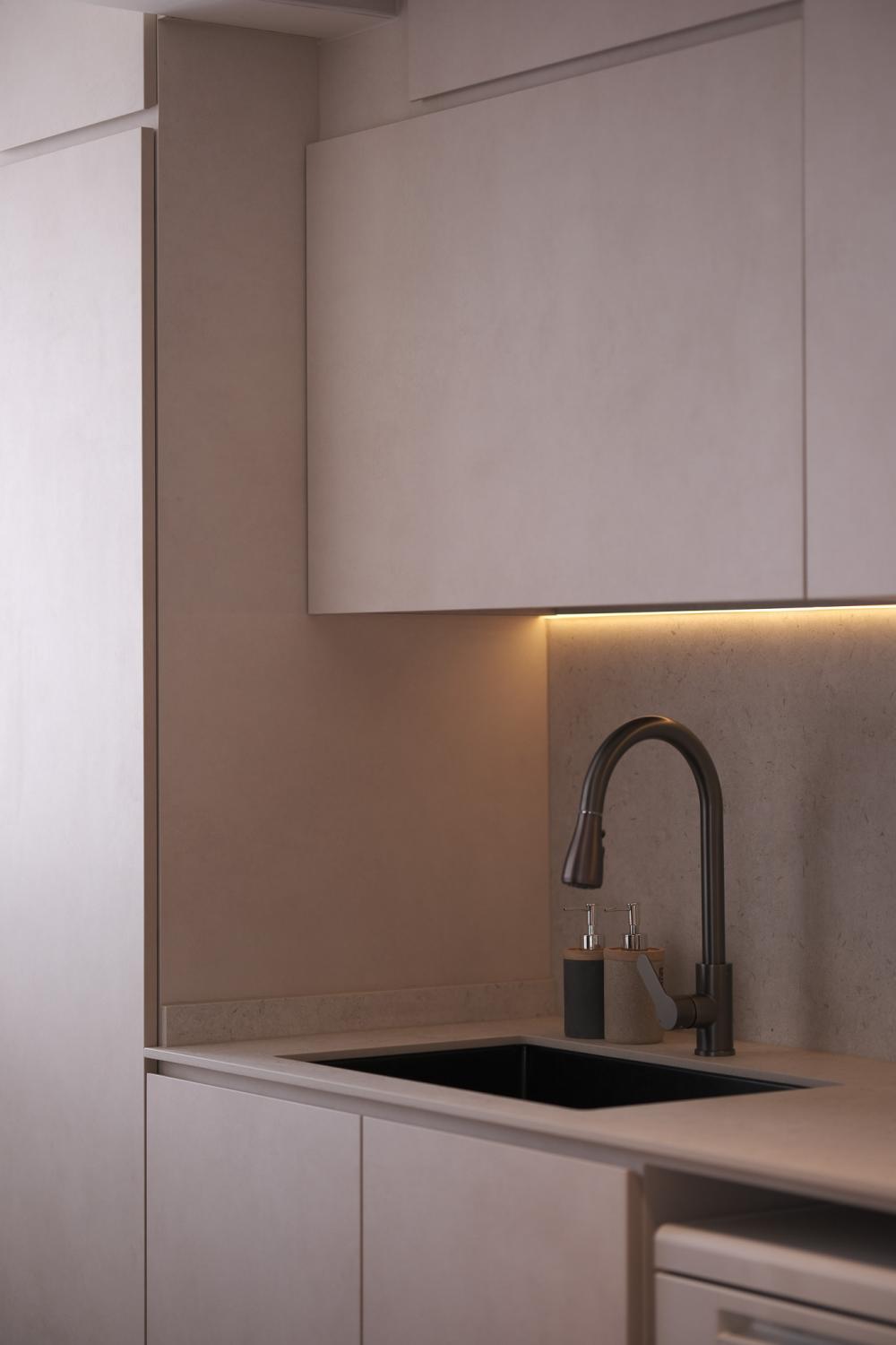 Modern Kitchen with Homogeneous Tiles and Cement Floor