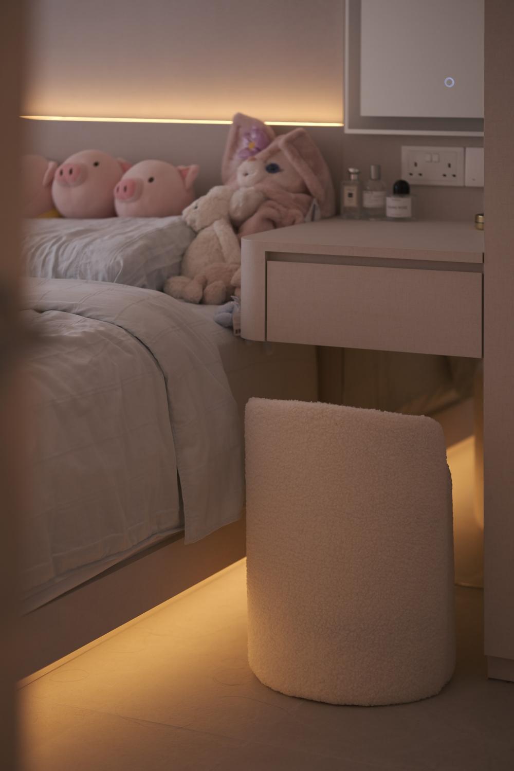 Modern Bedroom with Vinyl Flooring and Cement Floor