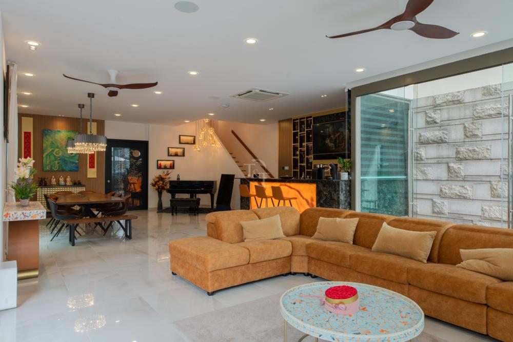 Modern Living Room with Granite Floor and Marble Floor