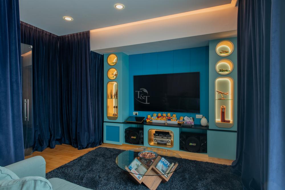 Modern Gaming Room with TV Console and Sofa