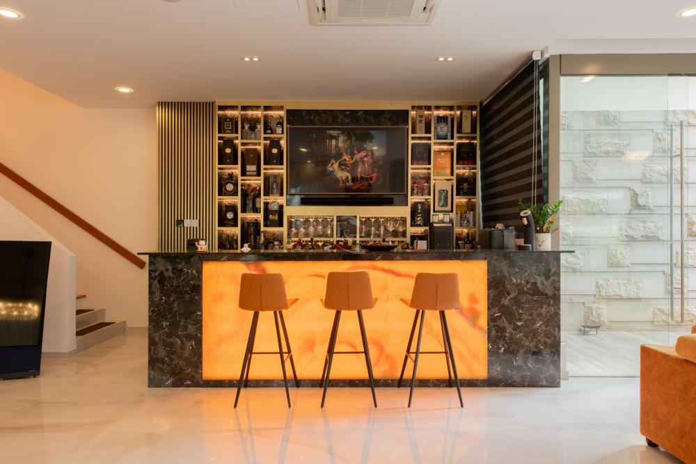Modern Wine Cellar with Bar Counter and Drinkware