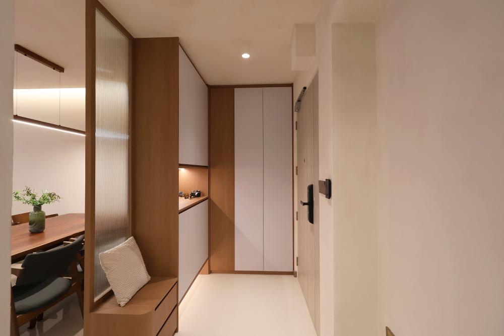 Modern Entryway with Small Storage and Stools
