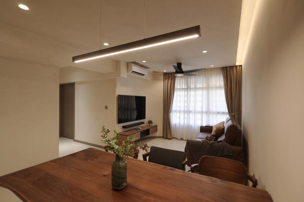 Modern Living Room with TV Console and Drop Ceiling
