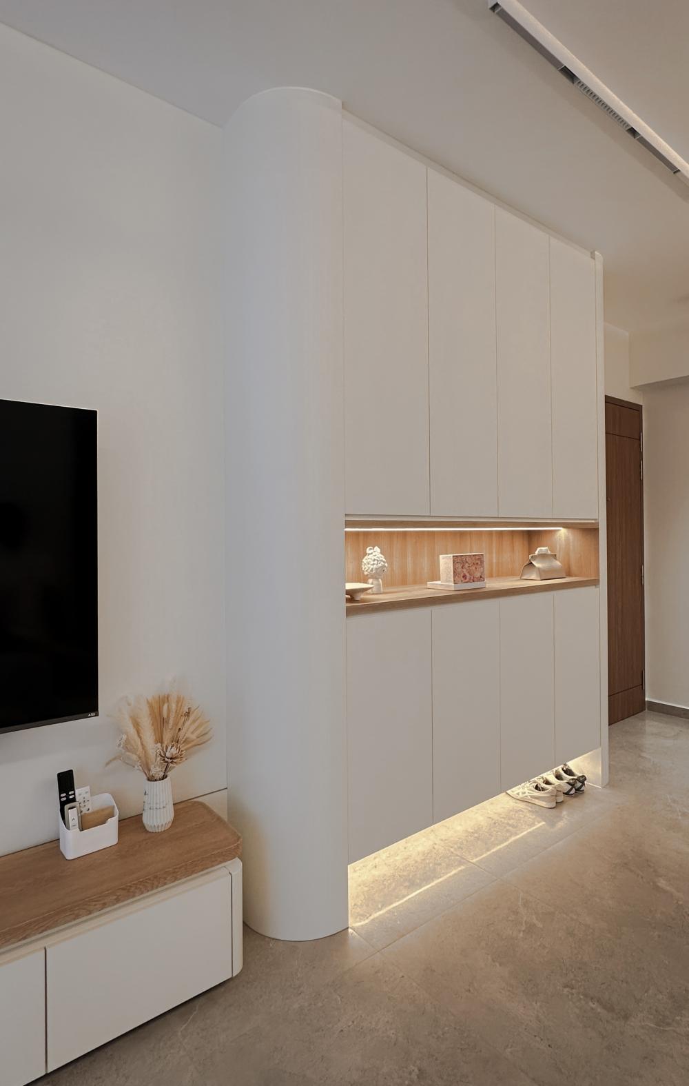 Minimalist Living Room with Bookshelf and Feature Wall