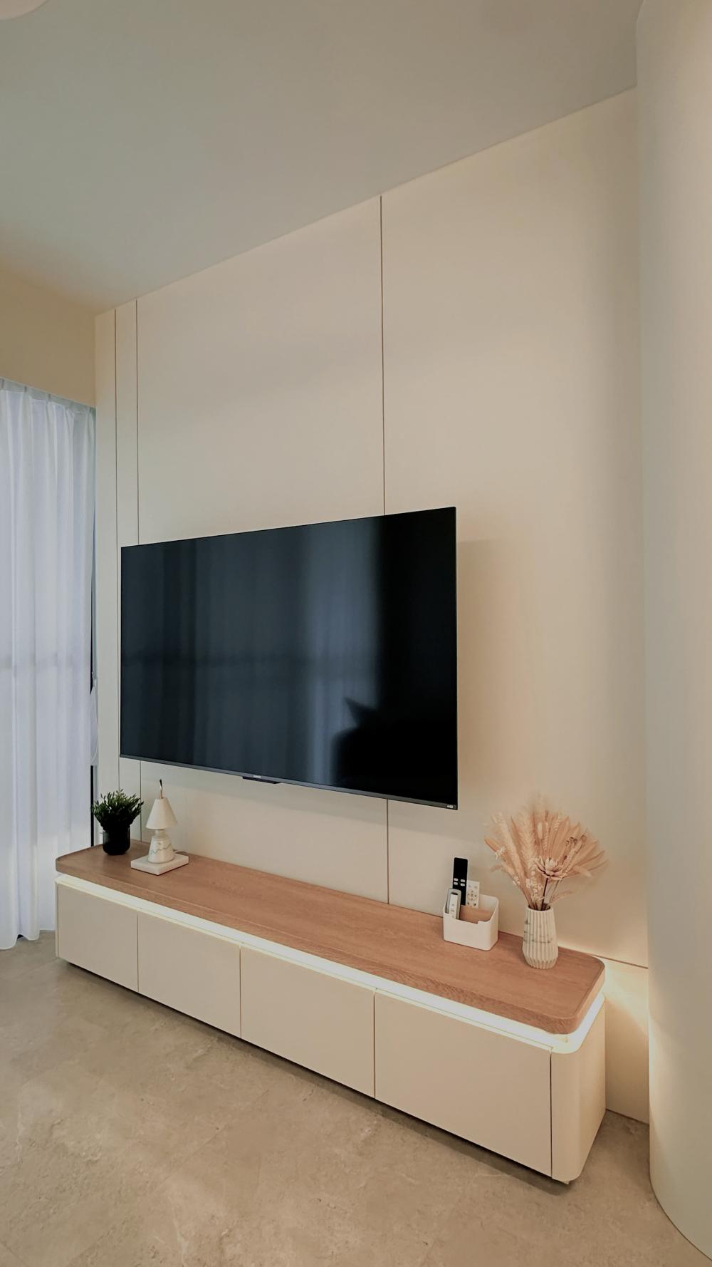 Minimalist Living Room with TV Console and Feature Wall