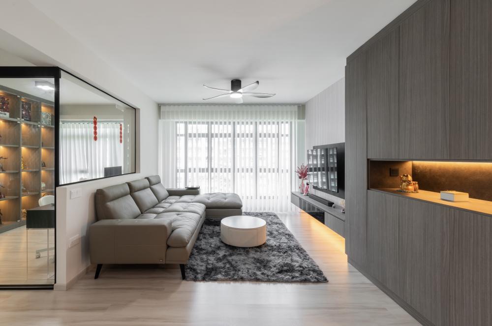 Modern Living Room with Vinyl Flooring and TV Console