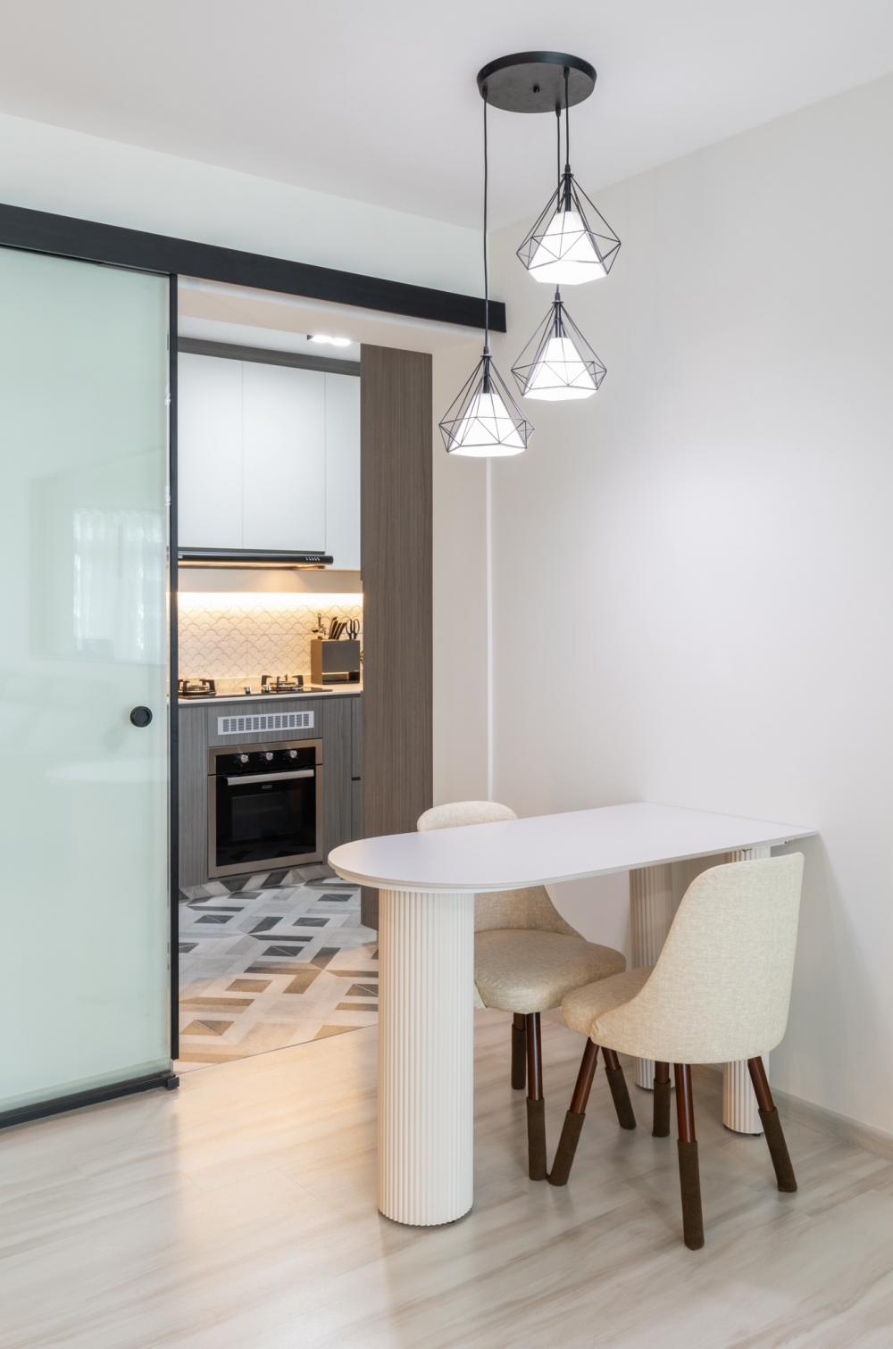 Modern Dining Room with Drop Light and Dining Table