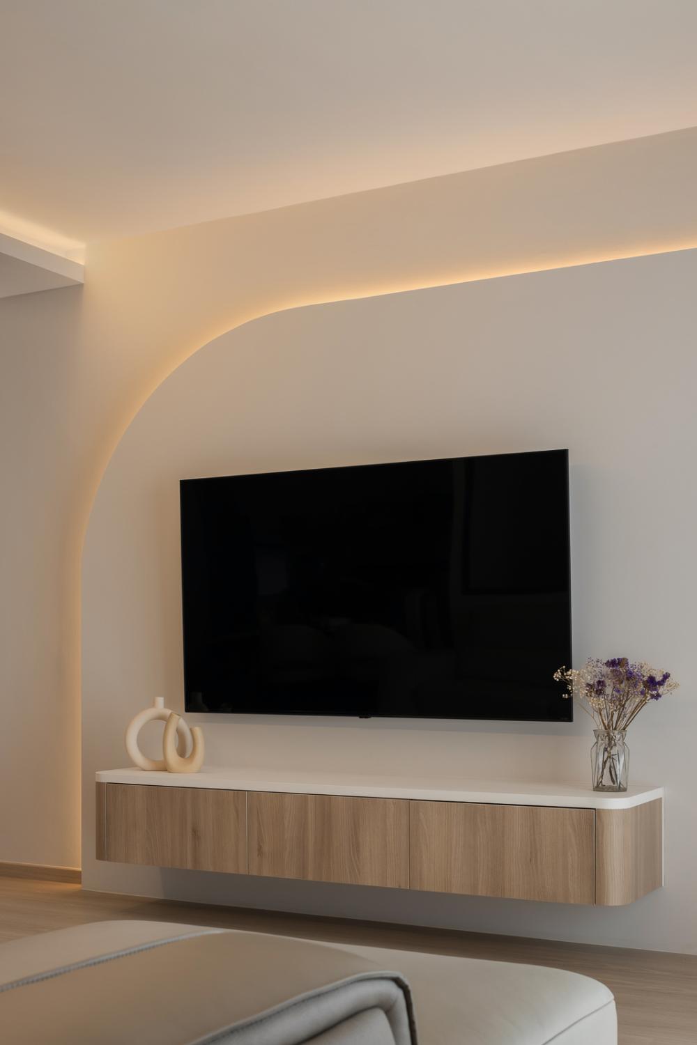 Minimalist Living Room with Vinyl Flooring and TV Console