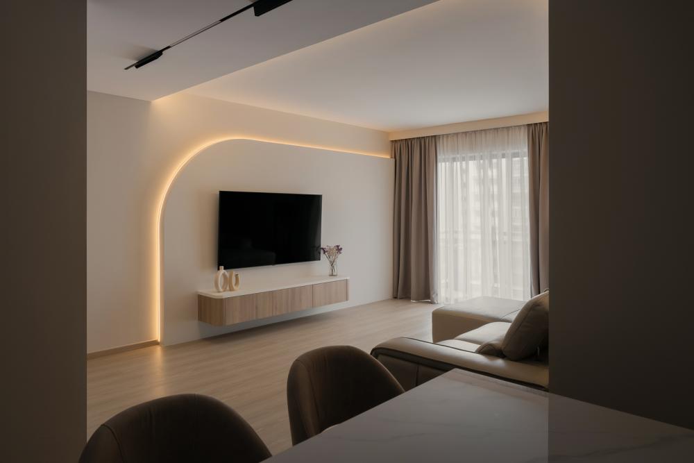 Minimalist Living Room with Vinyl Flooring and TV Console