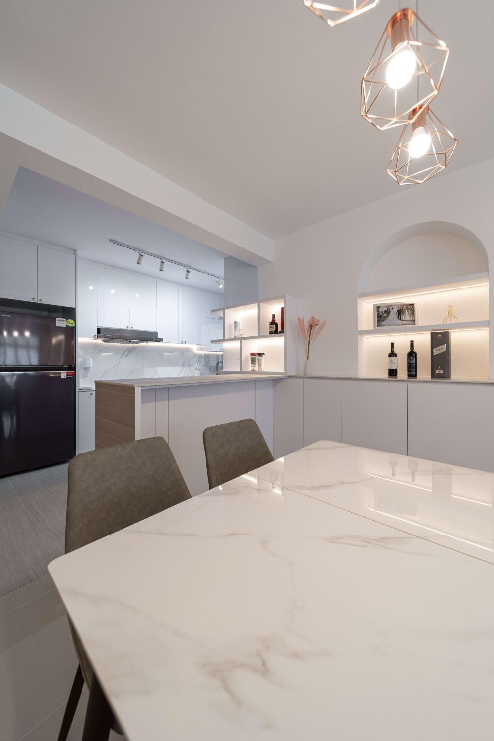 Minimalist Dining Room with Bar Counter and Dining Table