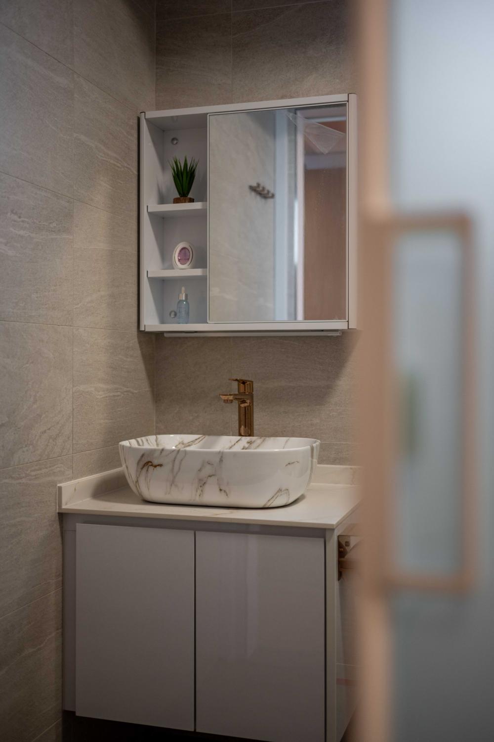 Minimalist Bathroom with Mirror and Bathroom Mirrors