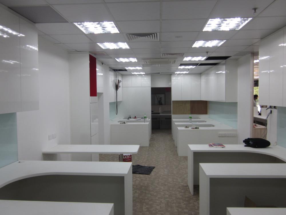 Asian Home Office with Storage Cabinets and Small Storage