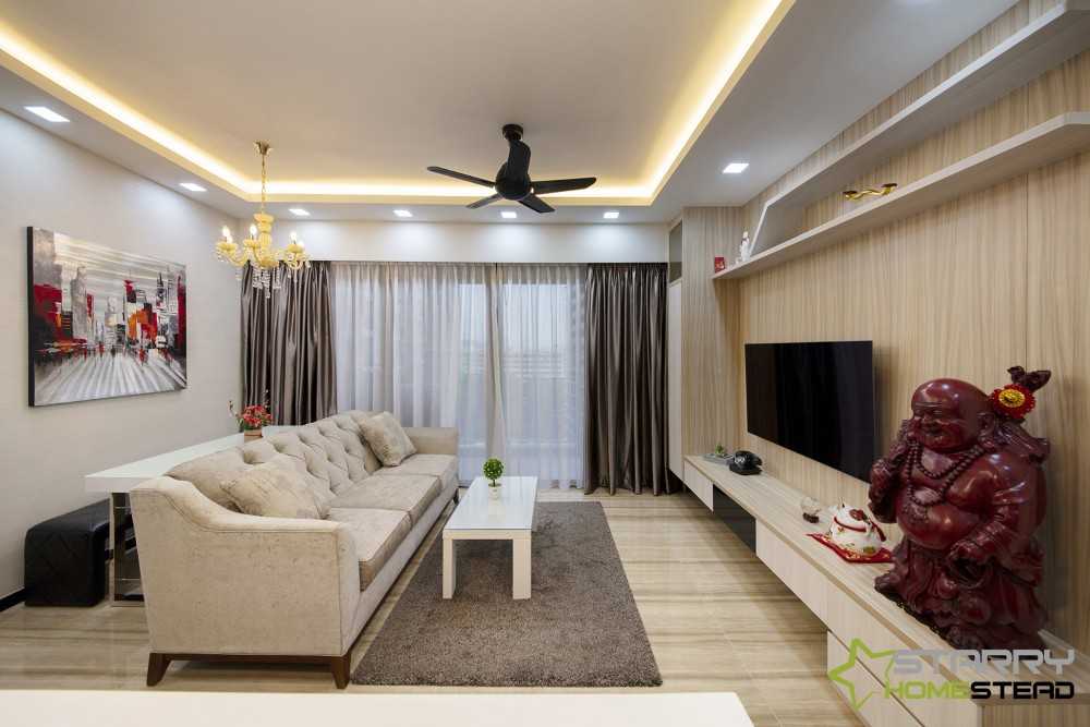 Scandinavian Living Room with TV Console and Feature Wall