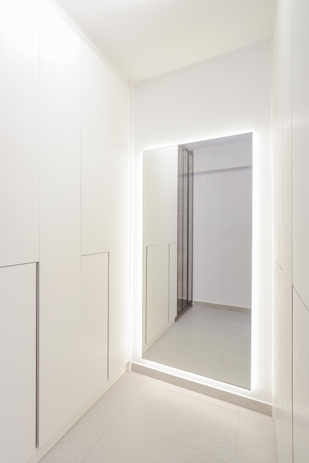 Scandinavian Bedroom with Wood Flooring and Wardrobe