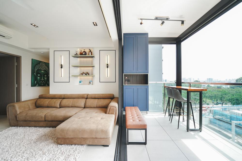 Modern Balcony with Window Seat and Window Shutters