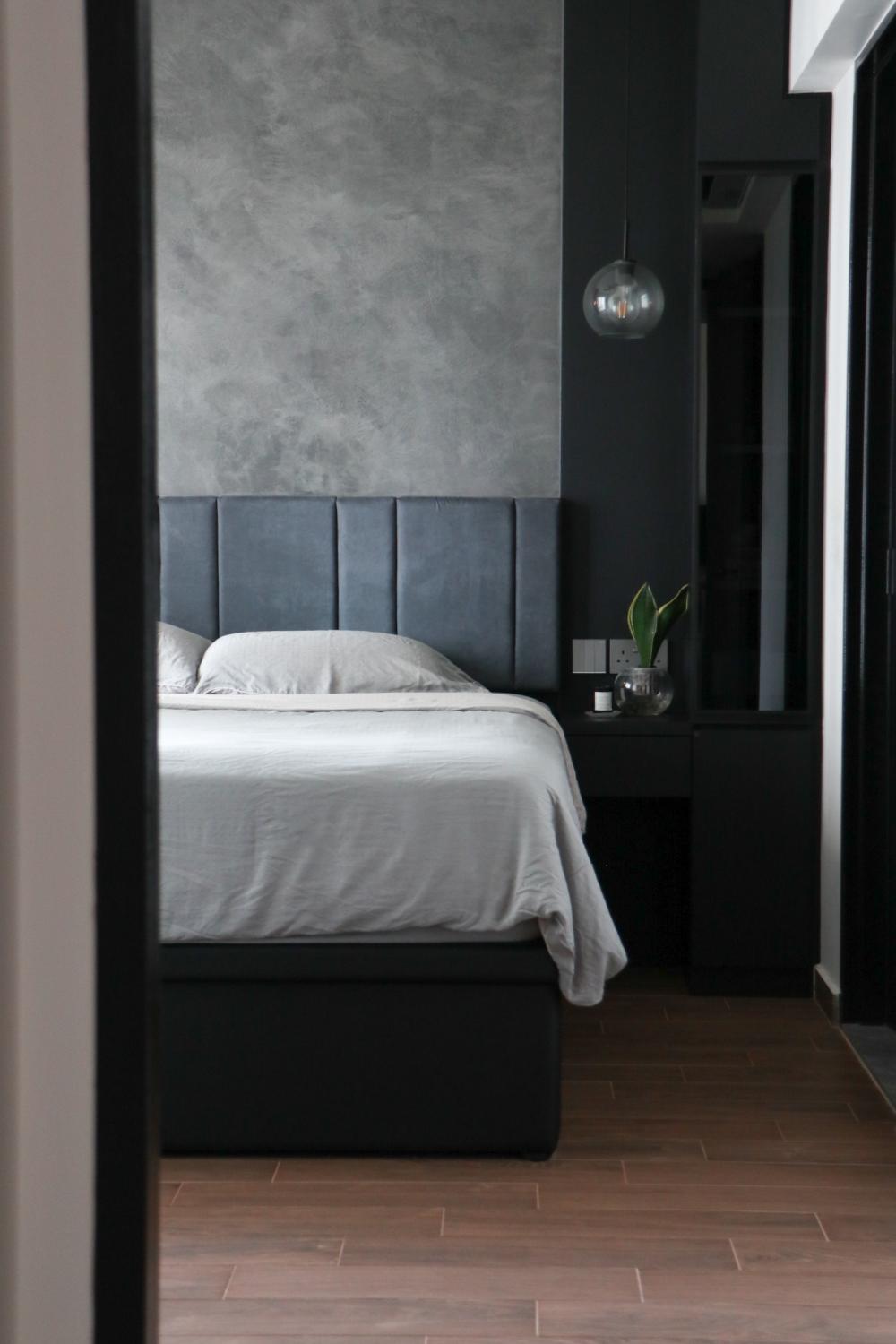 Modern Bedroom with Cement Floor and Marble Floor