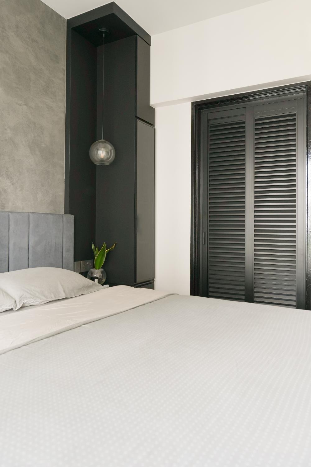Modern Bedroom with Cement Floor and Granite Floor