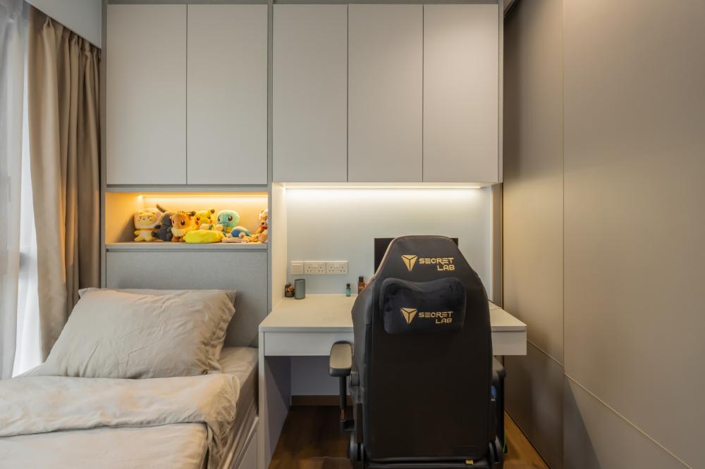 Modern Bedroom with Storage Cabinets and Children's Beds