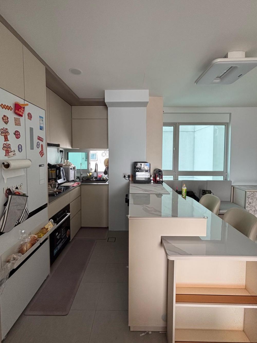 Minimalist Kitchen with Countertop and Homogeneous Tiles
