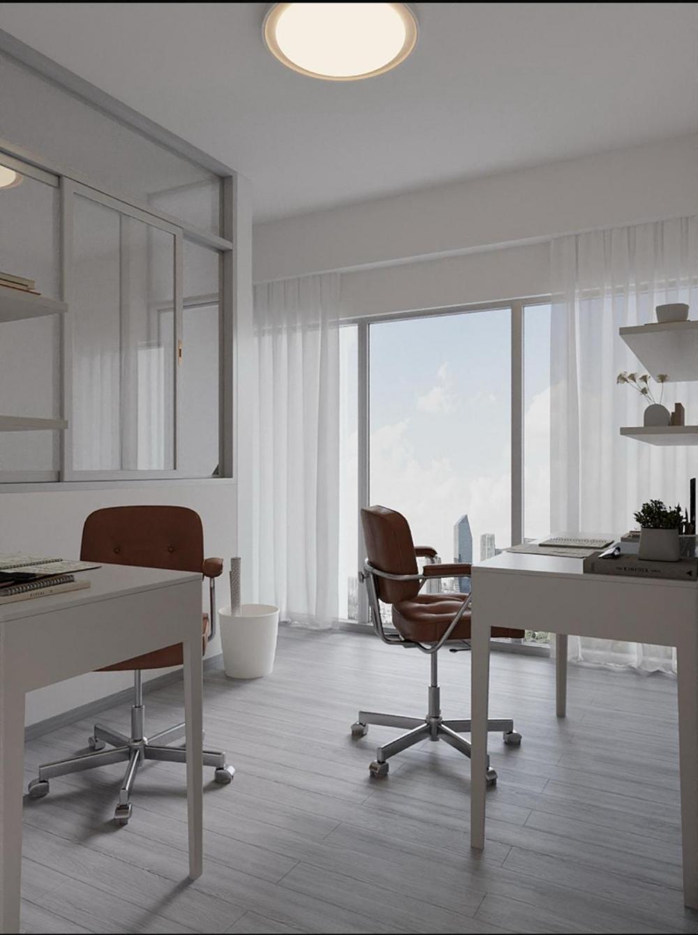 Minimalist Study with Ceiling Light and Desk