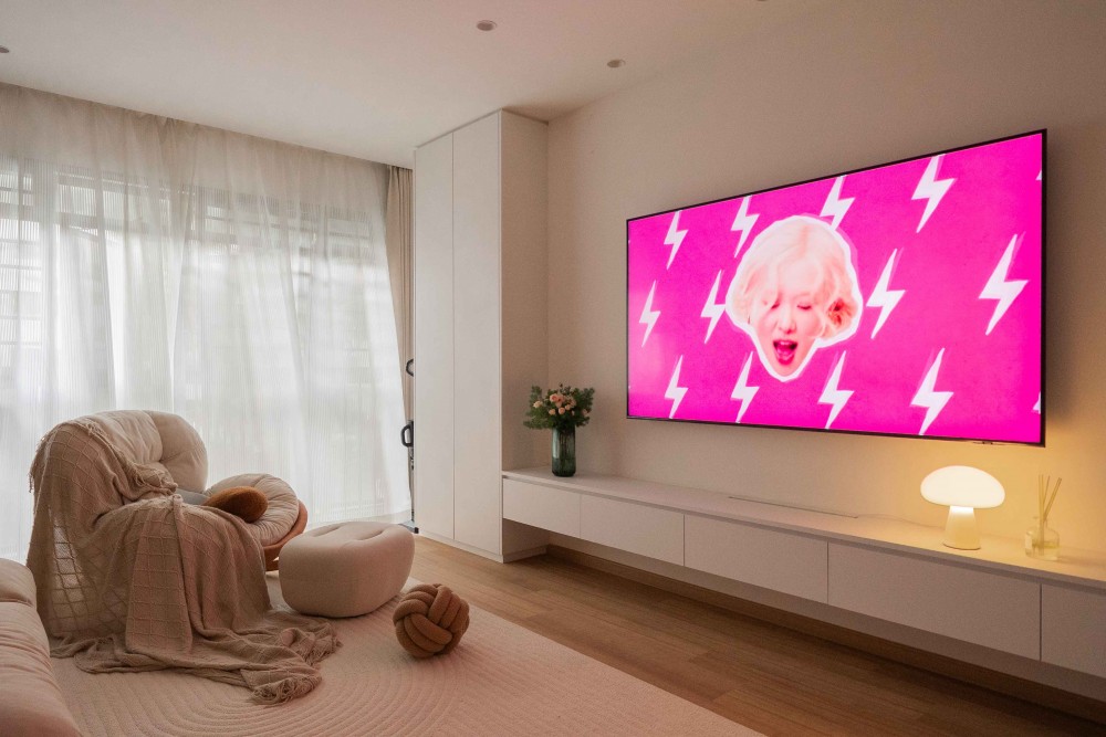Minimalist Living Room with Vinyl Flooring and TV Console