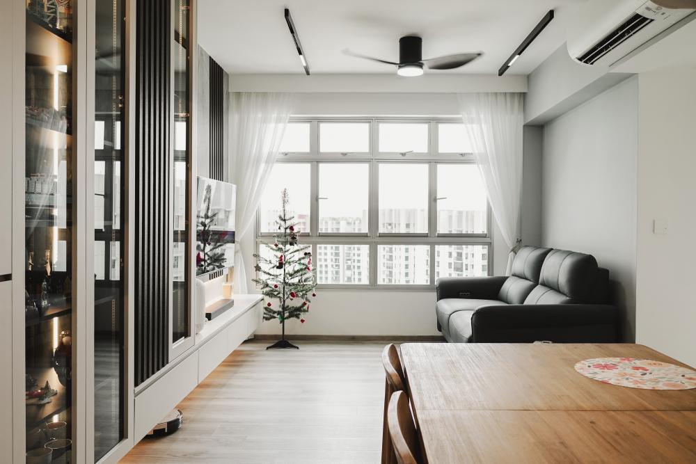 Modern Living Room with Marble Floor and Feature Wall