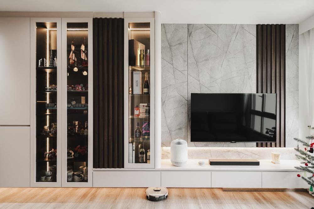 Modern Living Room with Feature Wall and Ceiling Light