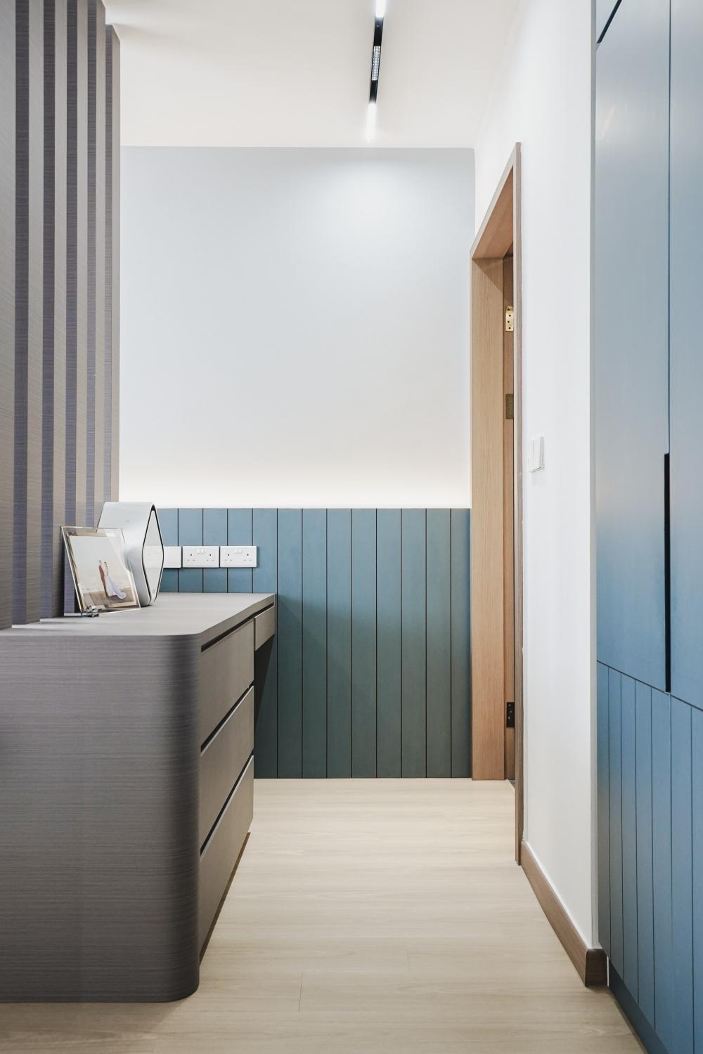Modern Bedroom with Marble Floor and Ceiling Light