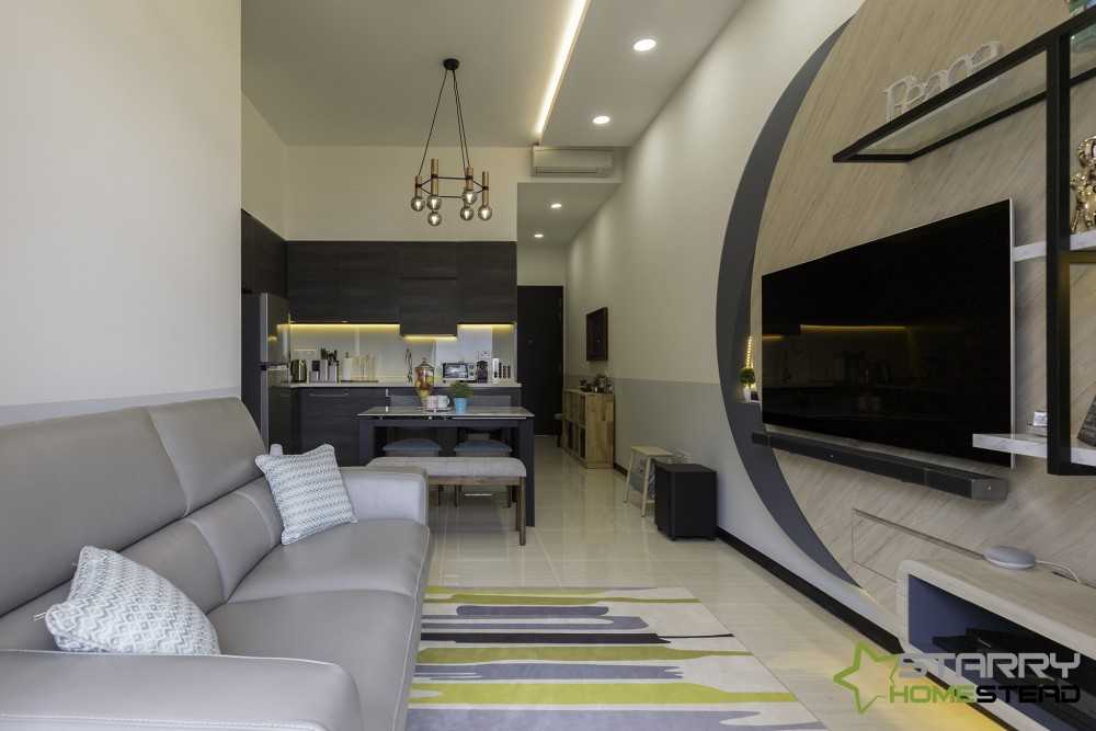 Scandinavian Living Room with TV Console and Feature Wall