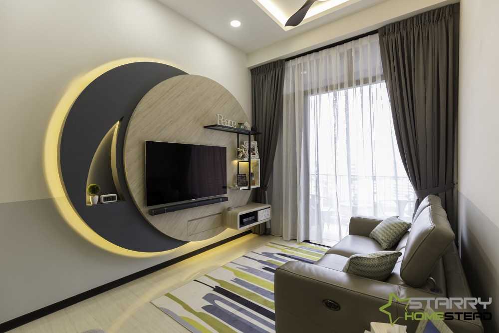 Scandinavian Living Room with TV Console and Feature Wall