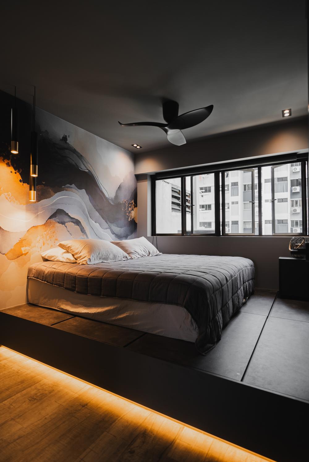 Eclectic Bedroom with Vinyl Flooring and Marble Floor