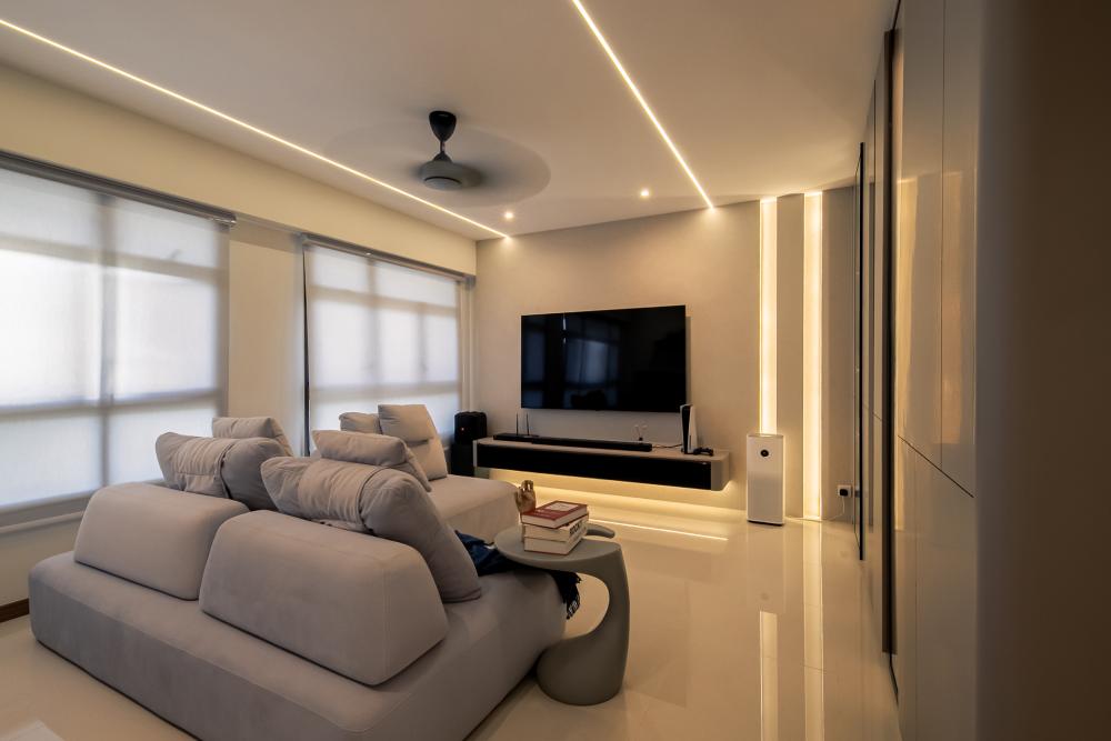 Country Living Room with TV Console and Feature Wall