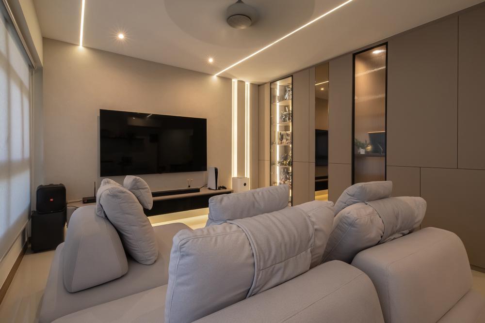 Country Living Room with TV Console and Feature Wall